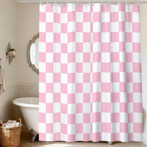 Duschvorhang, wasserdicht und schimmelresistent, mit 12 Haken, Badewannenvorhang, maschinenwaschbar, 180 x 180 cm (Rosa) (1/5)