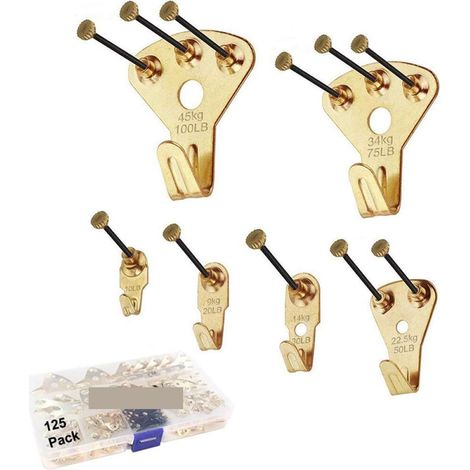 Hochwertiges 125-teiliges Aufhängeset inklusive Nägeln für Holz und Gipskartonwände. Professionelles Aufhängen von Leinwänden, Bildern, Uhren und Wohnaccessoires. Tragkraft: 4,5 bis 45 kg.