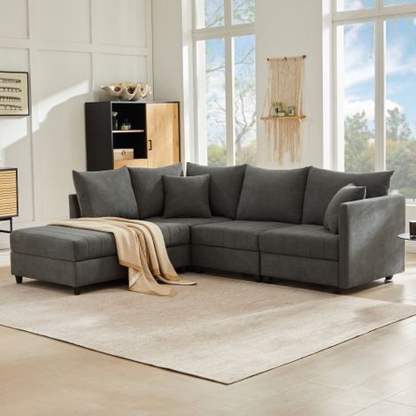 Canapé d'angle moderne – Canapé modulable 5 places avec repose-pieds convertible – Agencement en L ou en U – Convient aux salons, appartements et autres espaces. (1/4)