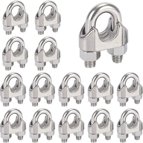 Lot de 16 serre-câbles M6 en acier inoxydable 304, fixations métalliques en forme de U pour câble en acier de 6 mm. (1/5)