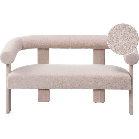 2 Seater Sofa Light Beige Boucle Upholstery Retro Design Upholstered Legs Living Room ILBRO