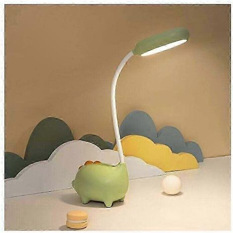 Lampe de Bureau LED Dinosaure pour Enfants, Lumière Nocturne avec Charge Sans Fil, Lecture Étudiante, Protection des Yeux, Outil d'Éclairage Vert (1/5)