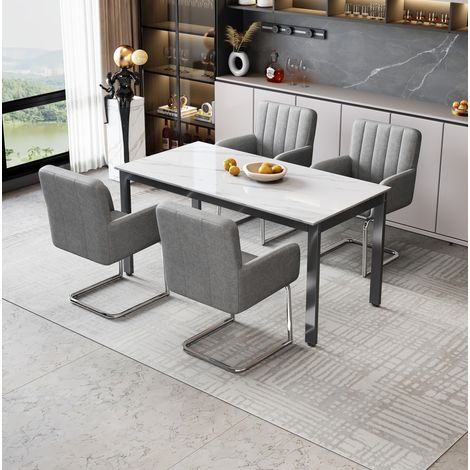 2er-Set graue Esszimmerstühle aus PU mit Z-förmigen Metallbeinen (1/5)