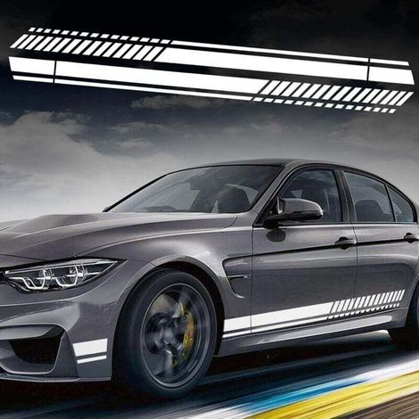 Paire De Bandes Latérales Autocollantes Vinyle 210cm Universelles Pour Voitures SUV Tout-Terrain Blanc (1/4)