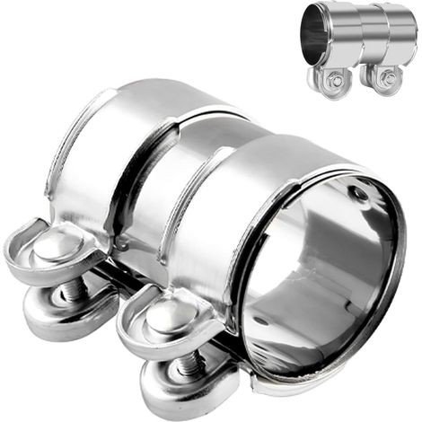 Collier Manchon Raccord Echappement, 70 x 95mm Connecteur de Tuyau Collier D'échappement, en Acier Inoxydable Collier de Serrage Double, Collier de Serrage Silencieux Echappement Voiture (1/5)