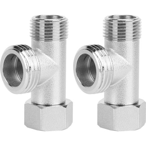3-Way Toilet Valve, 2 Piece 3/8 Inch 1/2 Inch Toilet Tap Nickel-Plated 180 Degree Rotation Toilet Valve 3 Way for Connecting a Toilet 4.8 x 2.8 cm (1/5)