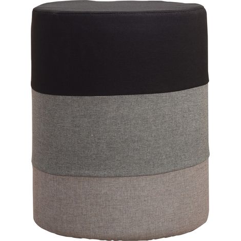 Rebecca Mobili Pouf Sgabello Rotondo Poggiapiedi Tessuto Grigio Bianco 45x35x35
