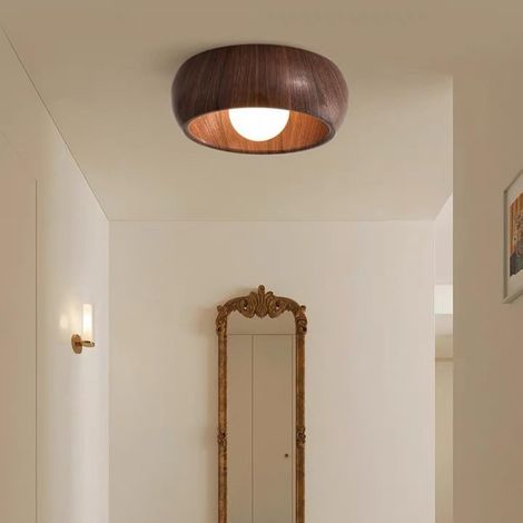Modern round LED ceiling light, entryway/hallway light, suitable for living room, walnut color, bulb not included, 220V, 30 x 10 cm (1/5)