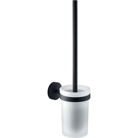 PORTA SCOPINO WC DA PARETE IN ACCIAIO INOX E VETRO MODELLO EROS - DIM. CM (LXPXH): 8,5X12X36,6 - NERO OPACO  - GDY
