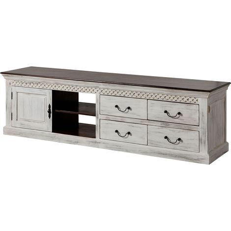 Mobile TV Mango/Acacia bianco Cerato 205x50x60 cm montato CASTLE-ANTIK 115 (1/3)