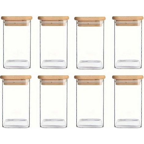 Bocaux en verre avec couvercles hermétiques en bambou - Bocaux de rangement pour bonbons et autres en-cas