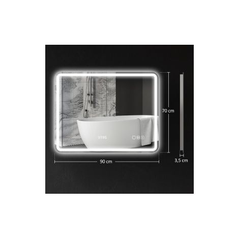 LED-Badezimmerspiegel 70x90 cm mit Bluetooth, Uhr, Anti-Beschlag und 3 Lichtfarben MODENUIT (1/2)