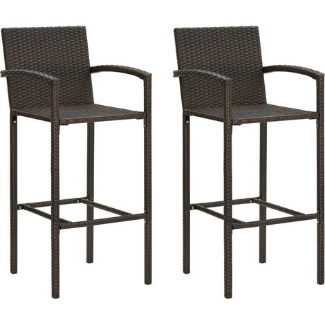 Bar Stools 2 pcs Brown Poly Rattan vidaXL