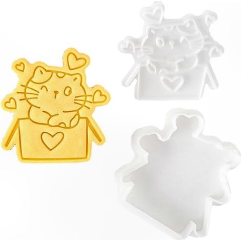 Kit de 4 Emporte-Pièces Chat pour Biscuits de Saint-Valentin, Moules à Gâteaux en Plastique, Forme Féline pour Pâtisserie Maison (1/5)