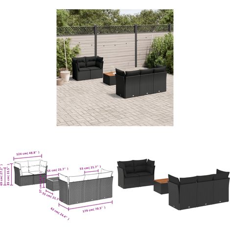 6-tlg. Garten-Sofagarnitur mit Kissen Schwarz Poly Rattan - Gartengestelle - Gartenmöbelset - Outdoor Möbel - Lounge Set - Rattan Gartenmöbel - Home & Living (1/3)