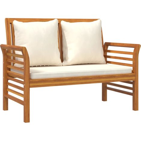 Panca da giardino Mobili da giardino per esterni Divano a sdraio con cuscini bianco crema 120 x 60 x 81 cm Legno massello di acacia (1/5)