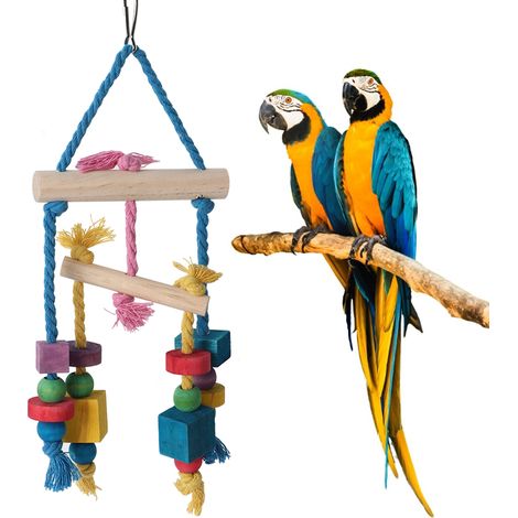 Bloc de bois coloré à mâcher, ficelle en coton, jouet d'équilibre suspendu pour perroquets, accessoire de balançoire (1/5)