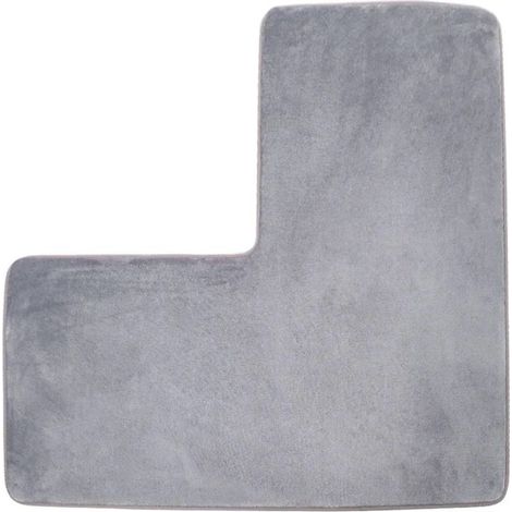 Tapis de bain en L - Tapis de douche d\\'angle en polaire corail doux, antidérapant et absorbant, lavable pour douche carrée, toilettes, maison et spa (gris) (1/4)