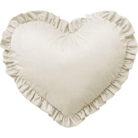 Cuscino A Forma Di Cuore Con Frill Effetto Velluto Sfoderabile Per Divano Decorativo Letto 45x45 Cm Panna