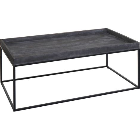 Table basse HWC-K71 - table basse table d'appoint - bois massif métal 46x110x60cm - gris foncé (1/5)