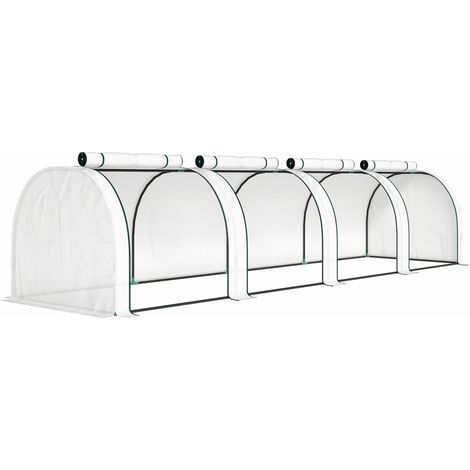 GagaMini serre de jardin serre à tomates 4 x 1 x 0,80 m acier PE anti-UV 4 portes avec zip enroulables blanc (1/5)