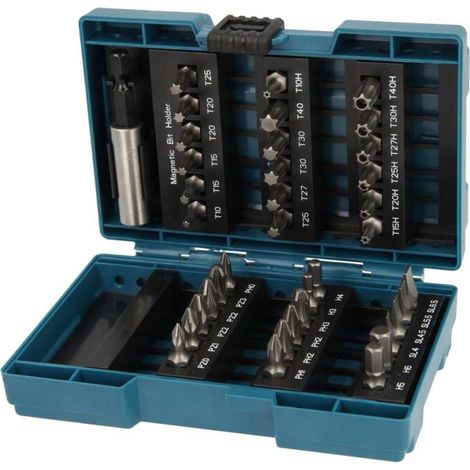 Makita – Embout pour visseuse 37 pièces – Longueur 18.3cm – Empreinte torx – Pour bois dur et teck – Coffret de rangement inclus