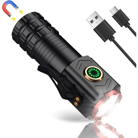 Lampe torche - Torche LED ultra-bright - Mini torche LED portable rechargeable USB, 5 modes d'éclairage, petite torche pour camping et urgence