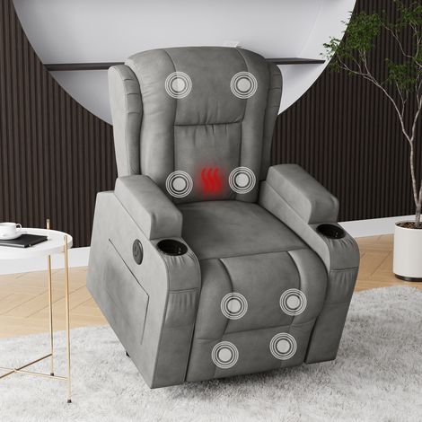 Fauteuil relax, Fauteuil de massage électrique - 8 modes de massage,Chauffage, Chargement USB latéral, réglable à 160°,Gris