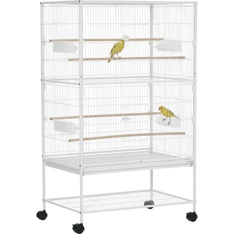 Cage à oiseaux à roulettes 78 x 52 x 132 cm avec plateau et étagère amovibles pour canaris et perruches. blanche (1/5)