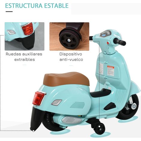 Moto pour enfants, avec phare, klaxon et quatre roues, scooter électrique Vespa pour enfants sous licence, dimensions : 66,5 x 38 x 52 cm, vert. (1/5)