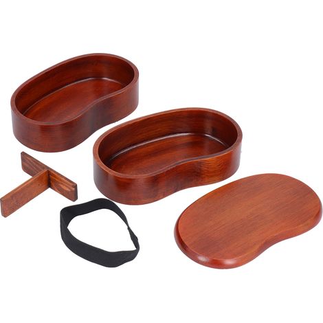 Boîte bento japonaise à deux étages, forme taille, en bois, portable pour sushi, design simple et élégant (1/5)
