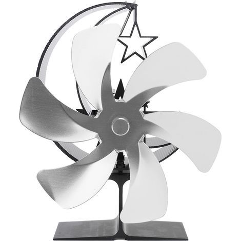 Ventilateur pour poêle à bois avec 6 pales, design demi-lune, alimenté thermiquement, circulation rapide pour une chaleur optimale et silencieuse. (1/5)
