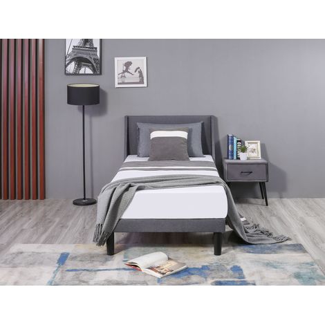 3FT Soft Linen Grey Upholstered Single Bed with Winged Headboard and Wood Slat Support