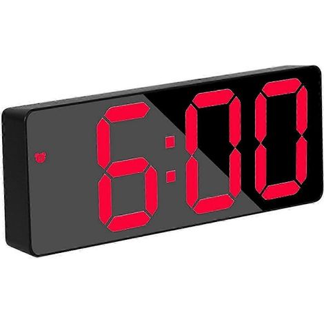 Réveil numérique à double alarme grand écran, idéal pour les chambres, notamment pour les gros dormeurs, les enfants et les personnes âgées. Version rouge. (1/3)
