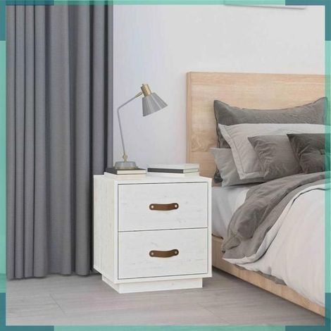 Tables de chevet - 818328 - Blanc - Bois de pin massif - 40 x 34 x 45 cm (1/5)