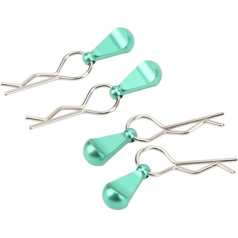 Quatre clips métalliques pour carrosserie de voiture télécommandée avec anneaux de traction, adaptés aux pièces de mise à niveau des voitures télécommandées 1/8 et 1/10, verts. (1/5)