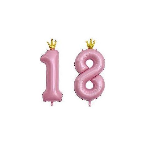 Ballon rose chiffre 18 de 101,6 cm (40 pouces) pour la décoration d'une fête d'anniversaire, ballons avec couronne pour le 18e anniversaire d'une fille.