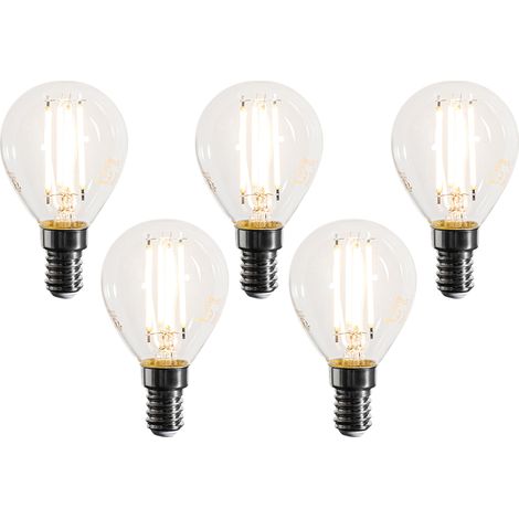 LUEDD Juego de 5 bombillas LED de filamento E14 regulables G45 transparentes 4W 470 lm 2700K