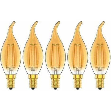 Ampoule à filament vintage dimmable 4 W, culot LED E14, jaune chaud, 2300 K, 320 lm, 220 V CA, lot de 5 [Classe énergétique A+] (1/3)