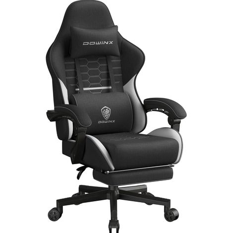 Gaming Stuhl Kopfstütze Fußstütze Tasche Schwarz & Weiß Übergröße (1/5)