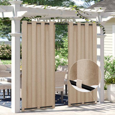 Rideaux d'extérieur imperméables et Coupe-Vent d'aspect Lin – Rideaux Doux et épais pour terrasse, tonnelle, Rideaux à œillets et Bas à languettes – 1 Panneau, 137 x 213 cm, Beige (1/5)