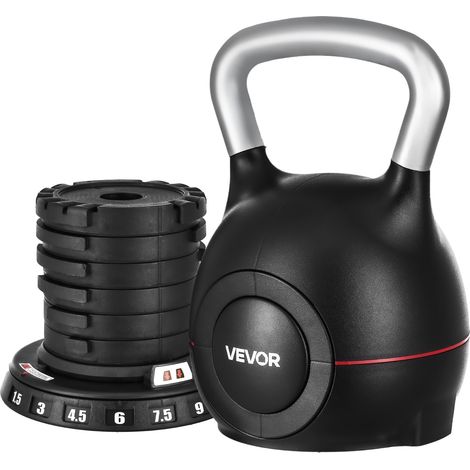 VEVOR Kugelhantel verstellbare Kettlebell mit 7 Gewichtsstufen (1,5/3/4,5/6/7,5/9/10 kg), Schwunghantel aus ABS + Aluminium-Druckguss, für Griffkrafttraining Ganzkörpertraining Cross-Training (1/5)