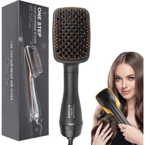 Brosse sèche-cheveux, 3 en 1 sèche-cheveux à ions négatifs, brosse à air chaud outil de coiffure,lisseur peigne de coiffage, convient à tous les cheveux (jaune) (1/5)