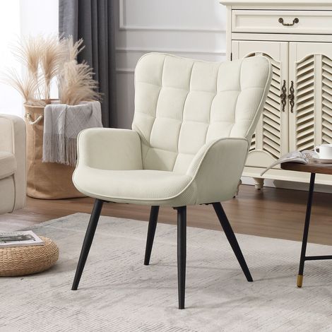 WOLTU Relaxsessel Fernsehsessel Polsterstuhl mit Cordbezug Metallbeine Armsessel Loungesessel für Wohnzimmer Schlafzimmer Arbeitszimmer, Creme (1/5)