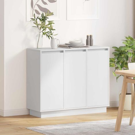 Buffet LED blanc avec 6 étagères et 3 portes 90 x 32 x 75 cm en bois d’ingénierie - PANGIVO (1/5)