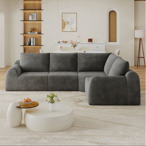 Divano angolare a L in tessuto chenille grigio scuro 267 cm senza montaggio OKWISH (1/5)