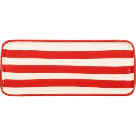 Lido Ceramiche Piatto Rettangolare Serie Righe Set 2 Pezzi Colore Rosso Design Artigianale Made in Italy Eccellenza Tavola Elegante Contemporanea