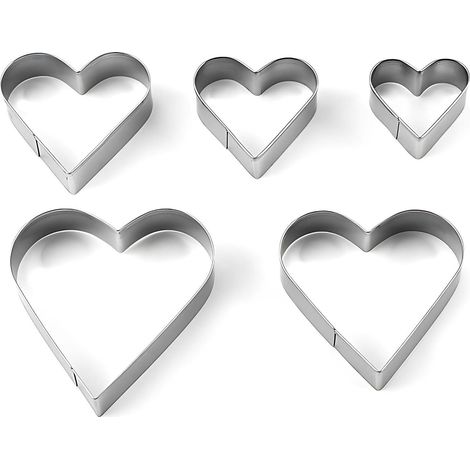 Emporte-pièce Cœur - Acier Inoxydable - 5 Tailles Différentes - Pour Biscuits Gâteaux Pâtisseries - Lot de 5 (1/5)