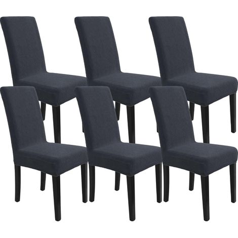 Stuhlhussen 6er Set Dunkelgrau, Stretch Jacquard, Waschbar, für Esszimmerstühle (1/5)
