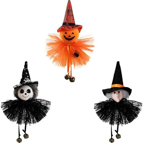 Lot de 3 décorations suspendues Halloween 18 cm, sorcière, citrouille et fantôme, ornements festifs pour intérieur et extérieur (1/5)